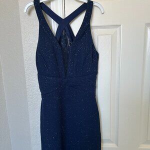 Speechless Glitter Body Con Mini Dress with Illusion Mesh Insert - Navy
